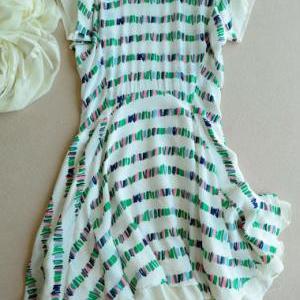 100% Silk White Dress With Prints - Knee Length -..