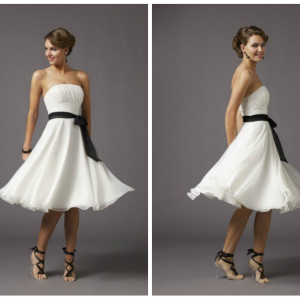 Strapless Empire Bodice With A Line Skirt And Sash..