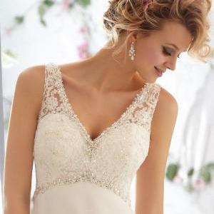 Custom Made Beaded Lace Wedding Dress - V Neckline..