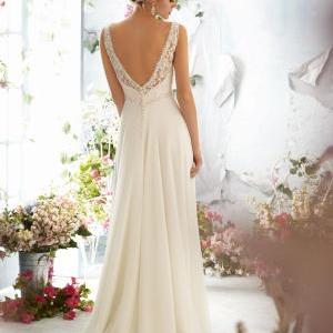 Custom Made Beaded Lace Wedding Dress - V Neckline..