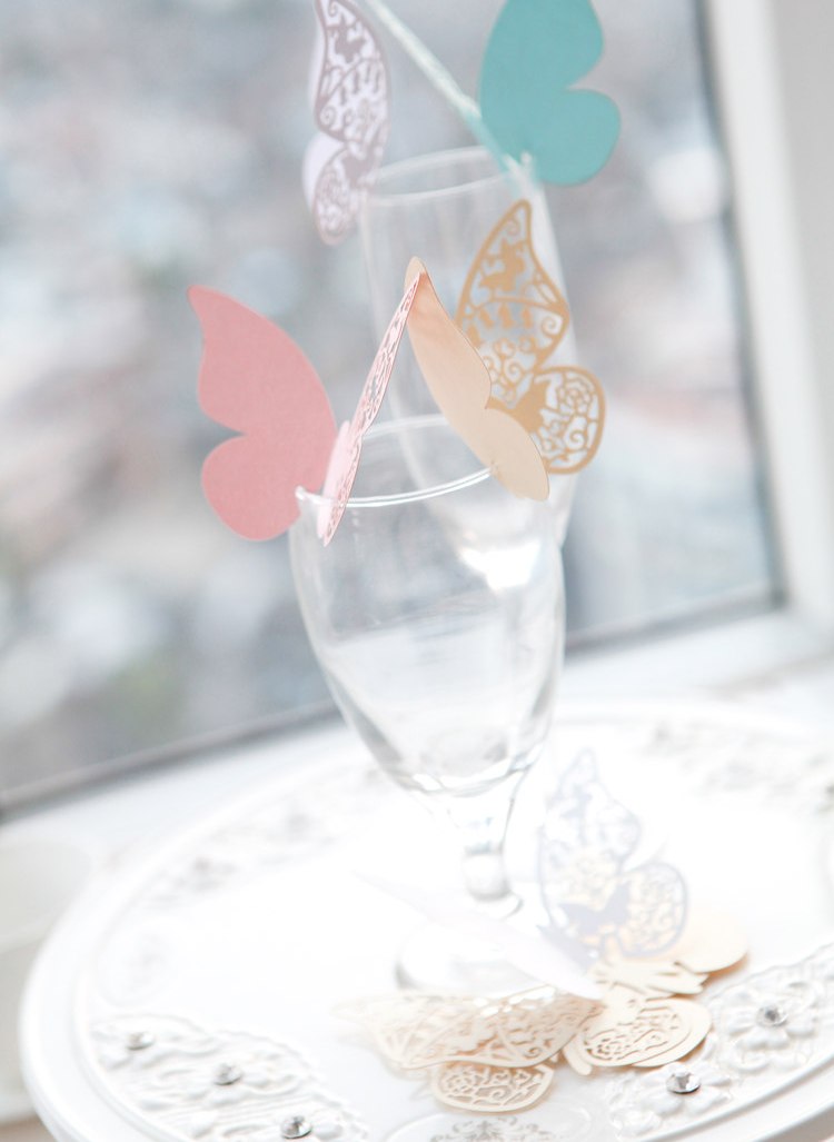 80 X Luxury Laser Cut Butterfly Place Cards / Wine Glass Cards