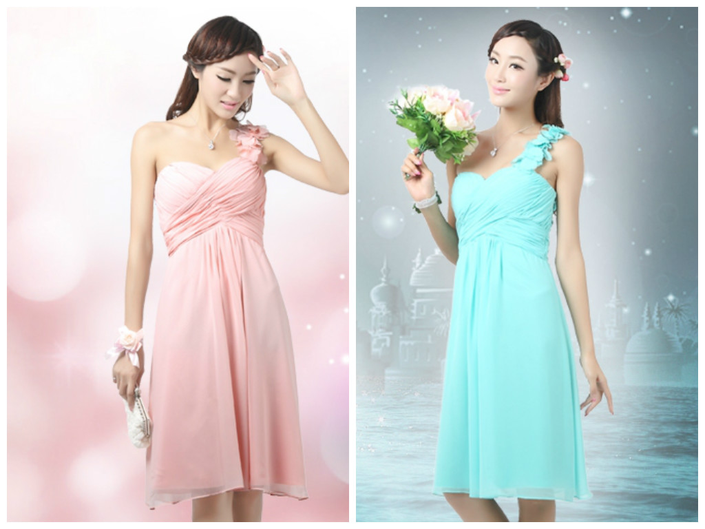 Custom Made Bridesmaid Dresses/ Gown - One Shoulder Short Dress - Plain Chiffon Dress - Custom Colors Available