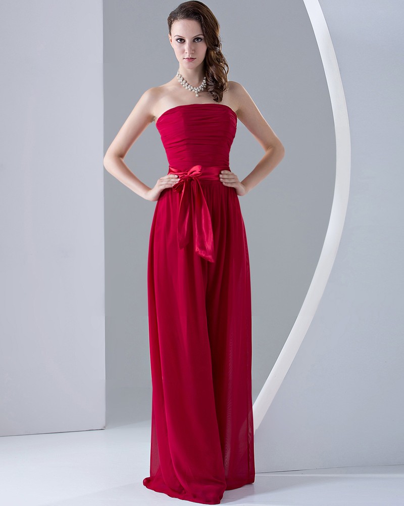 Sash/bow Chiffon Strapless Floor-length Bridesmaid Dress - Made To Order - Custom Size