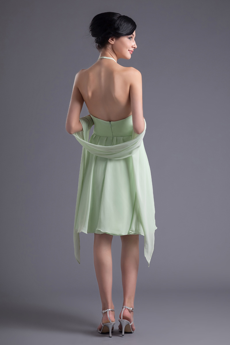 Halter A Line Knee Length Chiffon Bridesmaid Dress - Light Green - Custom Tailored - Choose Your 