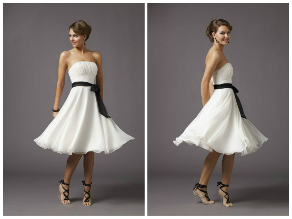 Strapless Empire Bodice With A Line Skirt And Sash - Custom Tailored Chiffon Bridesmaid Dress - Knee Length Skirt