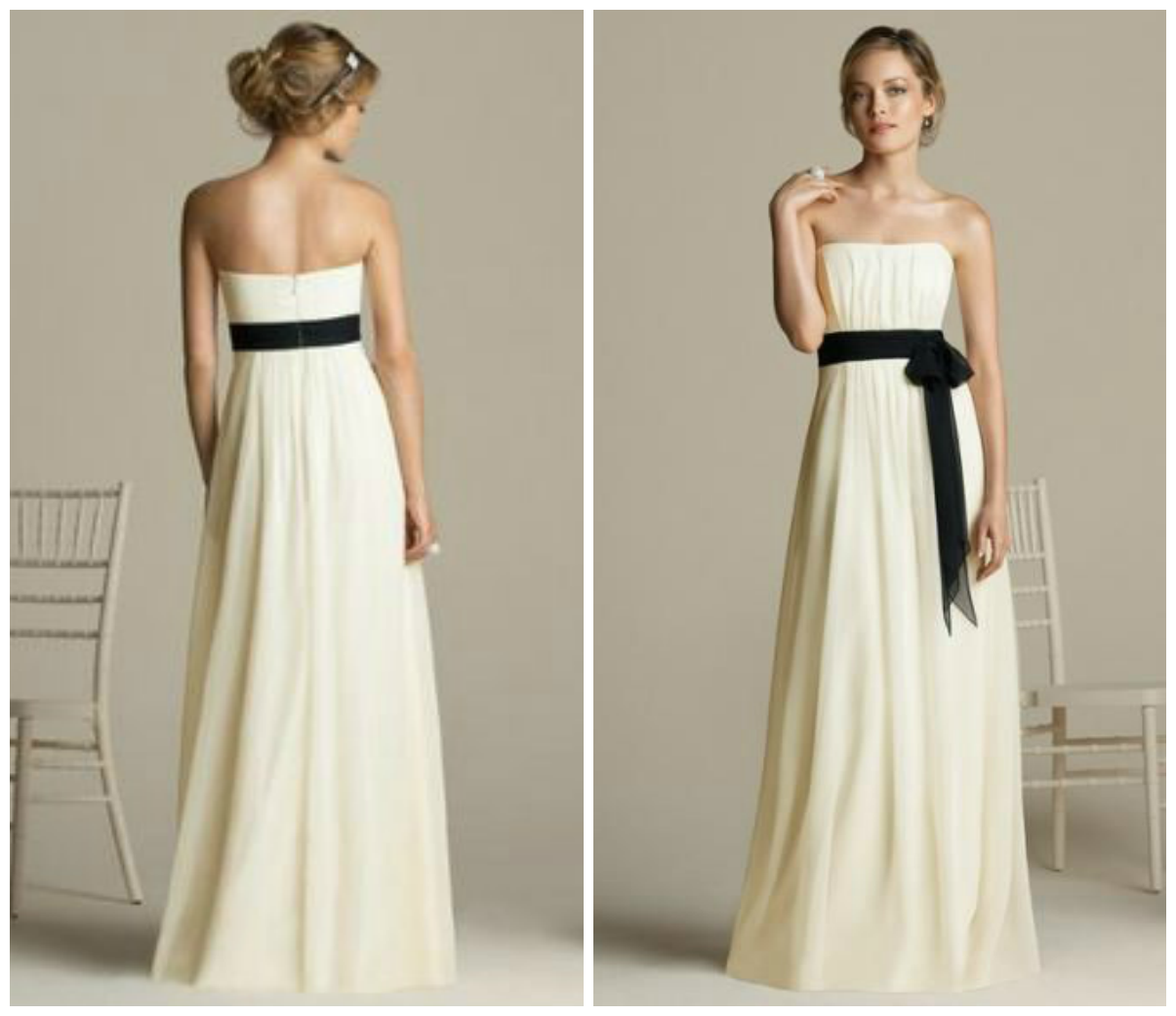 Strapless Bridesmaid Dress With Sash - Full Length Chiffon Gown - Custom Tailored - Available In Various Colors