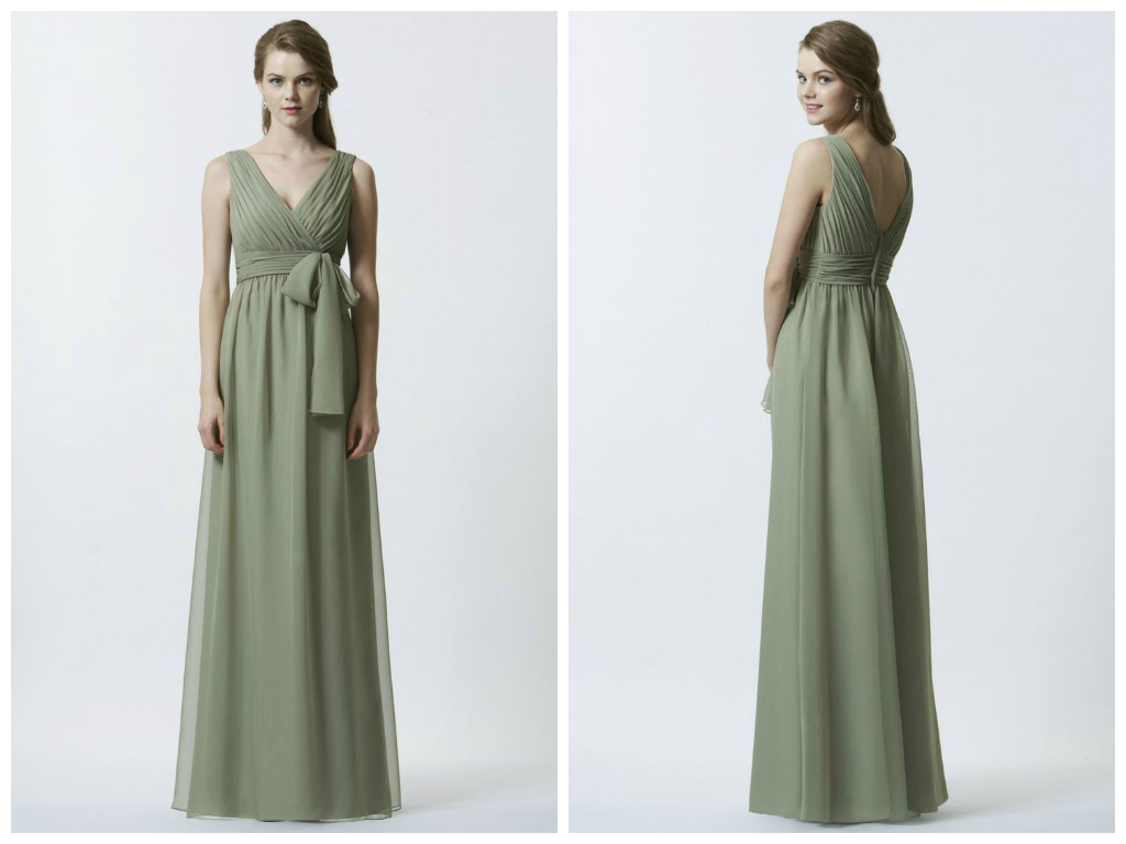 Custom Tailored Bridesmaid Dress - V Neck Floor Length Chiffon Dress With Matching Sash - Various Colors To Choose From