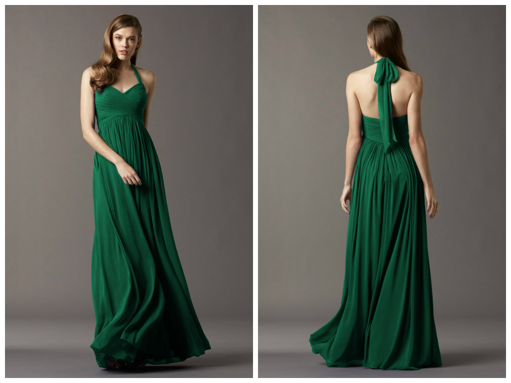 Custom Tailored Bridesmaid Dress - Sweetheart Halter Neckline Floor Length Chiffon Gown - Emerald - Various Colors To Choose From