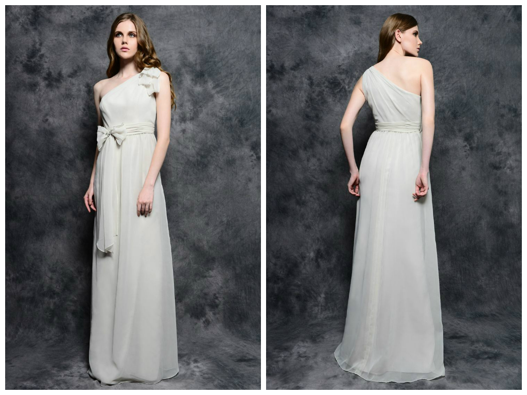 Custom Tailored A Line Full Length Chiffon Dress With One Shoulder - Bridesmaid Bridal Party Cocktail Dress